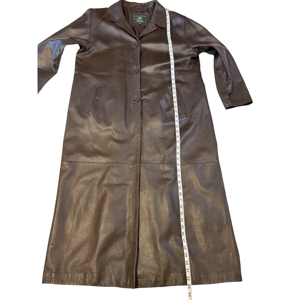 Orvis Womens Brown Leather Trench Coat Long Jacket Size L Vintage Ecuador - Picture 8 of 12